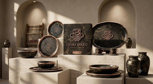 Evora Spazio marble ceramic dinnerware collection