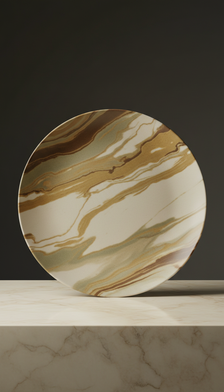 Bronzed Ochre marble ceramic dinner plate